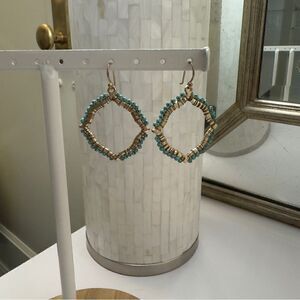 Blue Beading Gold Drop Earrings